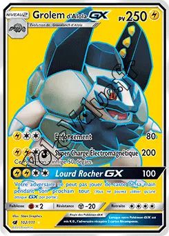 Carte Pokémon Grolem d’Alola GX n°102 de la série Invasion Carmin