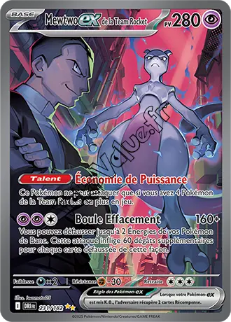 Carte Pokémon Mewtwo ex de la Team Rocket  n°231 de la série Rivalités Destinées