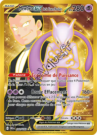 Carte Pokémon Mewtwo ex de la Team Rocket  n°240 de la série Rivalités Destinées
