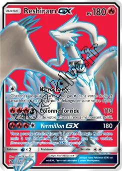 Carte Pokémon Reshiram GX  n°65 de la série Majesté des Dragons