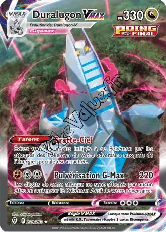 Carte Pokémon Duralugon VMAX  n°220 de la série Évolution Céleste