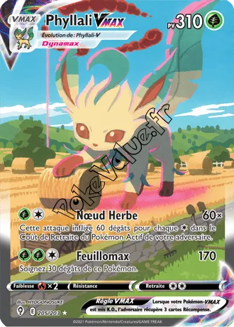 Carte Pokémon Phyllali VMAX  n°205 de la série Évolution Céleste