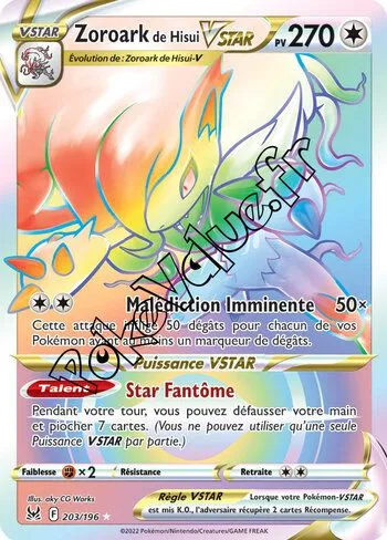 Carte Pokémon Zoroark de Hisui VSTAR  n°203 de la série Origine Perdue