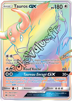 Carte Pokémon Tauros GX  n°156 de la série Soleil et Lune