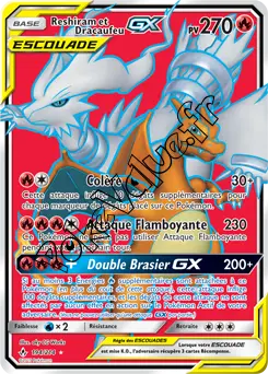 Carte Pokémon Reshiram et Dracaufeu GX n°194 de la série Alliance Infaillible